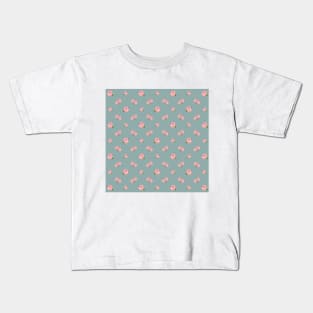 Pink Roses Pattern on Teal Kids T-Shirt